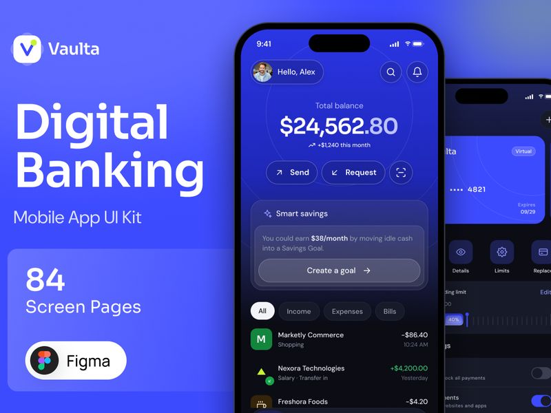Vaulta – Digital Banking Mobile App UI Kit - Mobile design asset by UI8