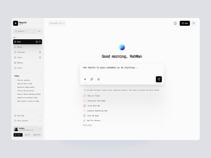 AI Life Management Operating System & Productivity Dashboard UI