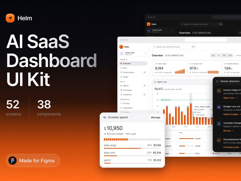 Helm - AI SaaS Dashboard UI Kit - SaaS, Dashboard design asset by UI8
