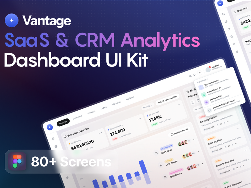 Vantage - SaaS & CRM Analytics Dashboard UI Kit - SaaS, Dashboard design asset by ui8