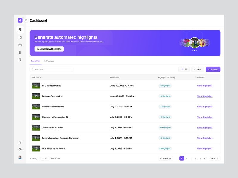 Clipmatic – AI Sports Highlights Dashboard