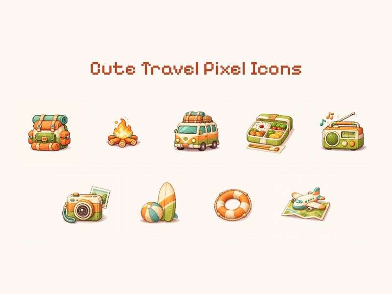 Aesthetic Travel & Adventure Pixel Icons