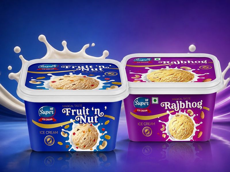 HF Super Ice Cream Packaging and Banner Design