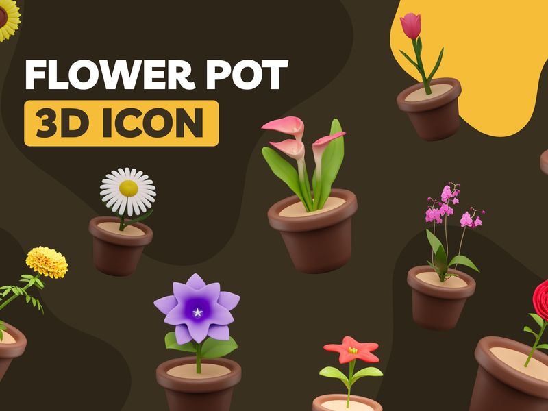 Flower Pot 3D Icon Pack for Designers - Pikkovia