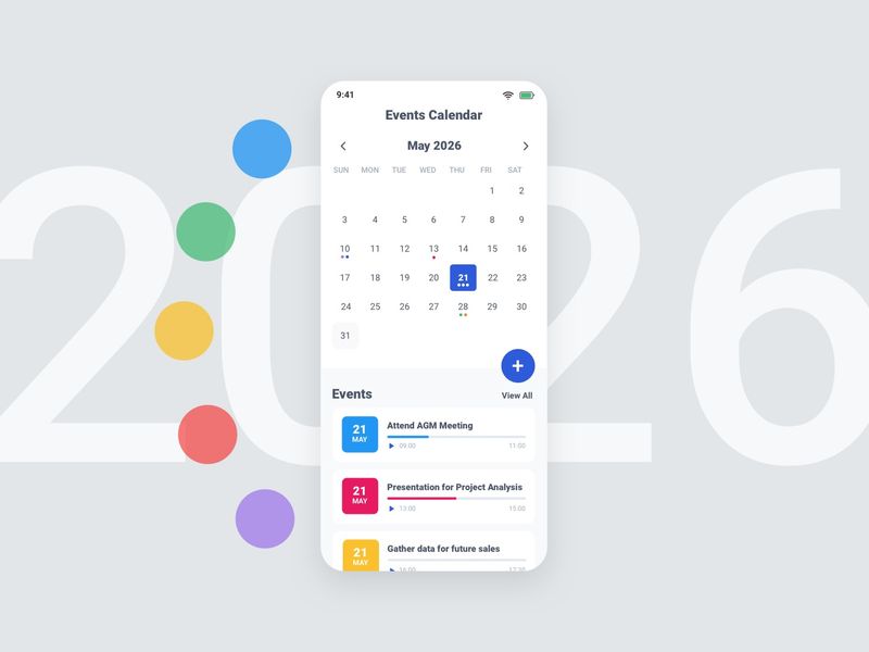 Mobile Calendar App May 2026 | Figma Freebie