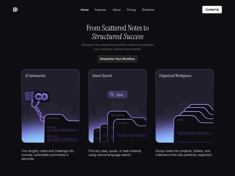 📝 AI Knowledge & Note Management — Dark Feature Grid UI