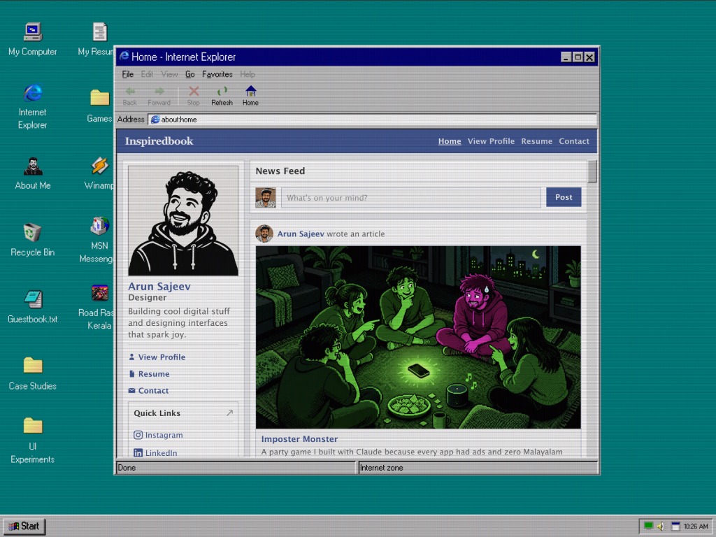 Inspired OS : A Windows 95 themed portfolio website Image 0