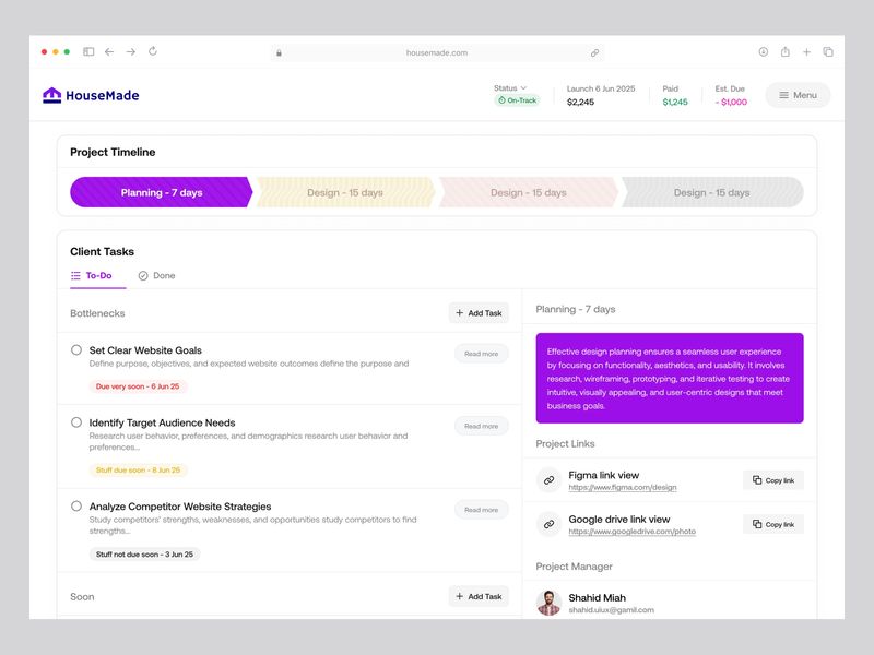 HouseMade - Real Estate Project Dashboard