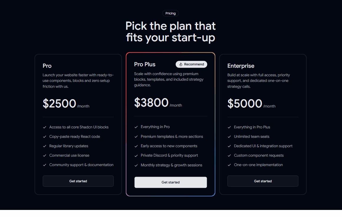 15+ Shadcn Pricing Sections, Blocks, Templates & Components Image 11