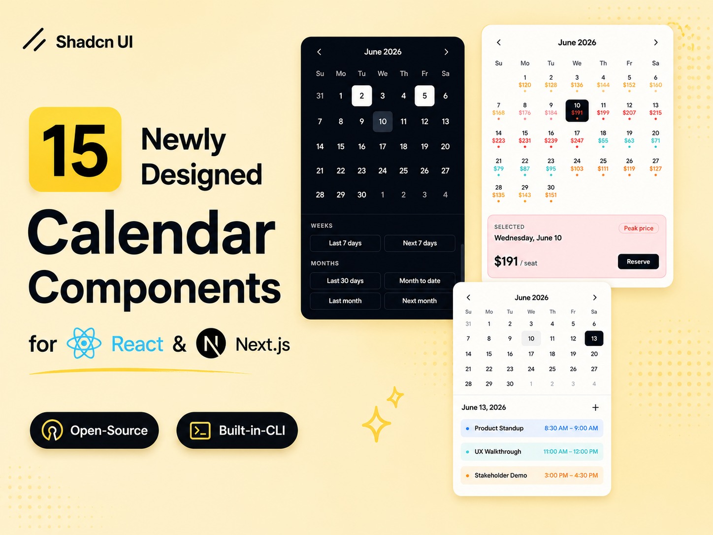 Newly Designed Shadcn Calendar Components for Booking UI