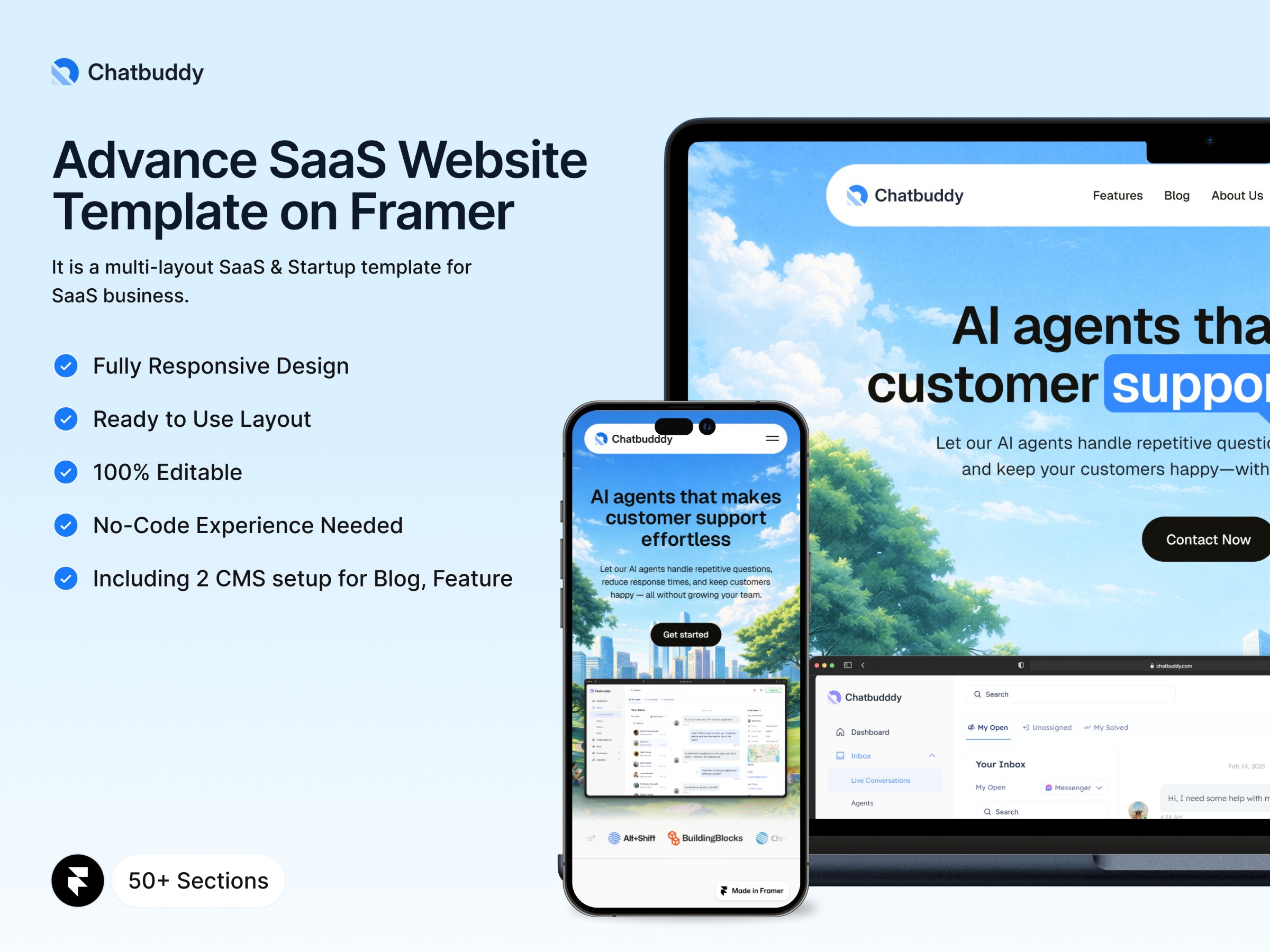 Chatbuddy: Modern SaaS Website Template by FramerStation — Framer Marketplace Image 0
