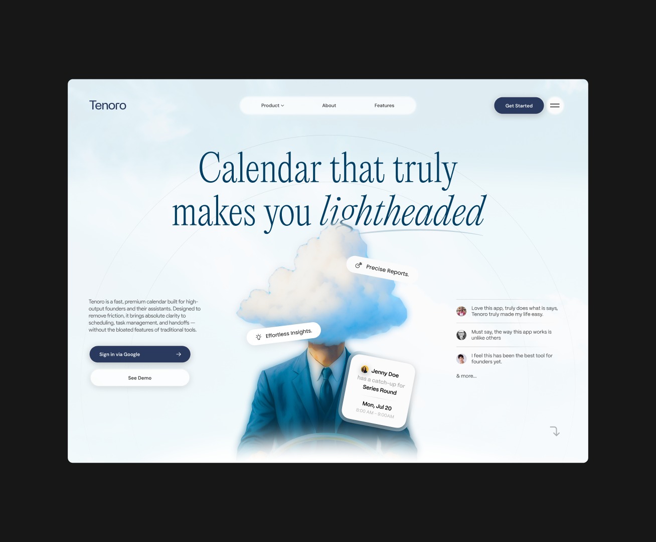 Hero Section for a Calendar landing page