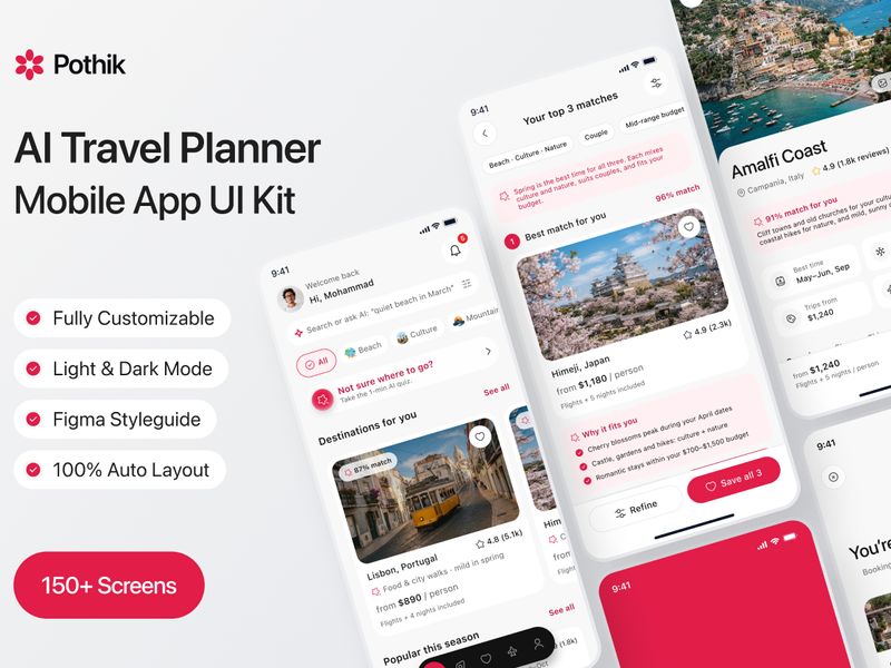 AI Travel Planner Mobile App Ui Kit - Mobile design asset by UI8