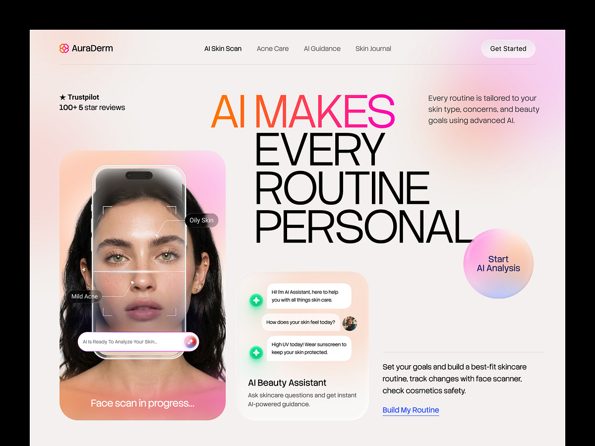 AuraDerm — AI Skincare Website Design