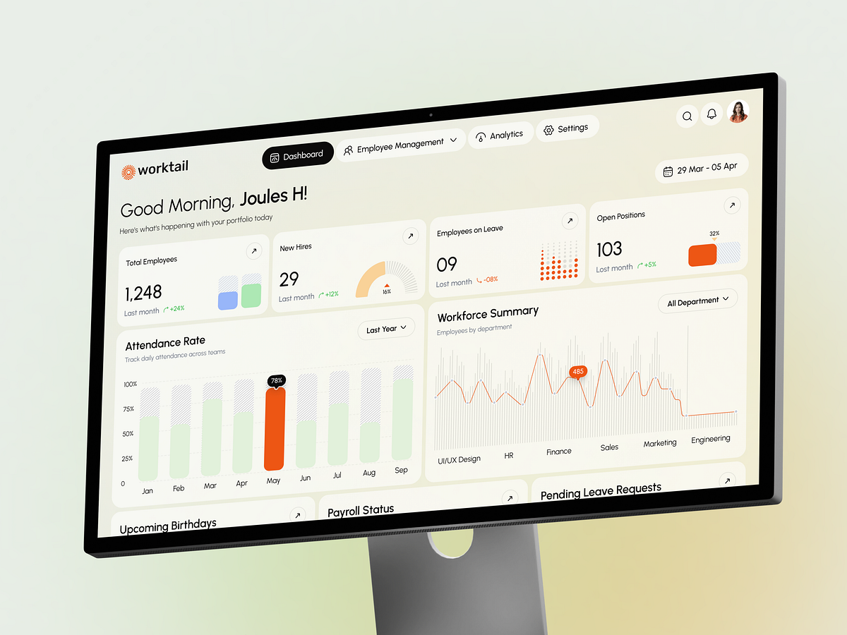 Worktail – HR Management Dashboard | SaaS UI Image 0