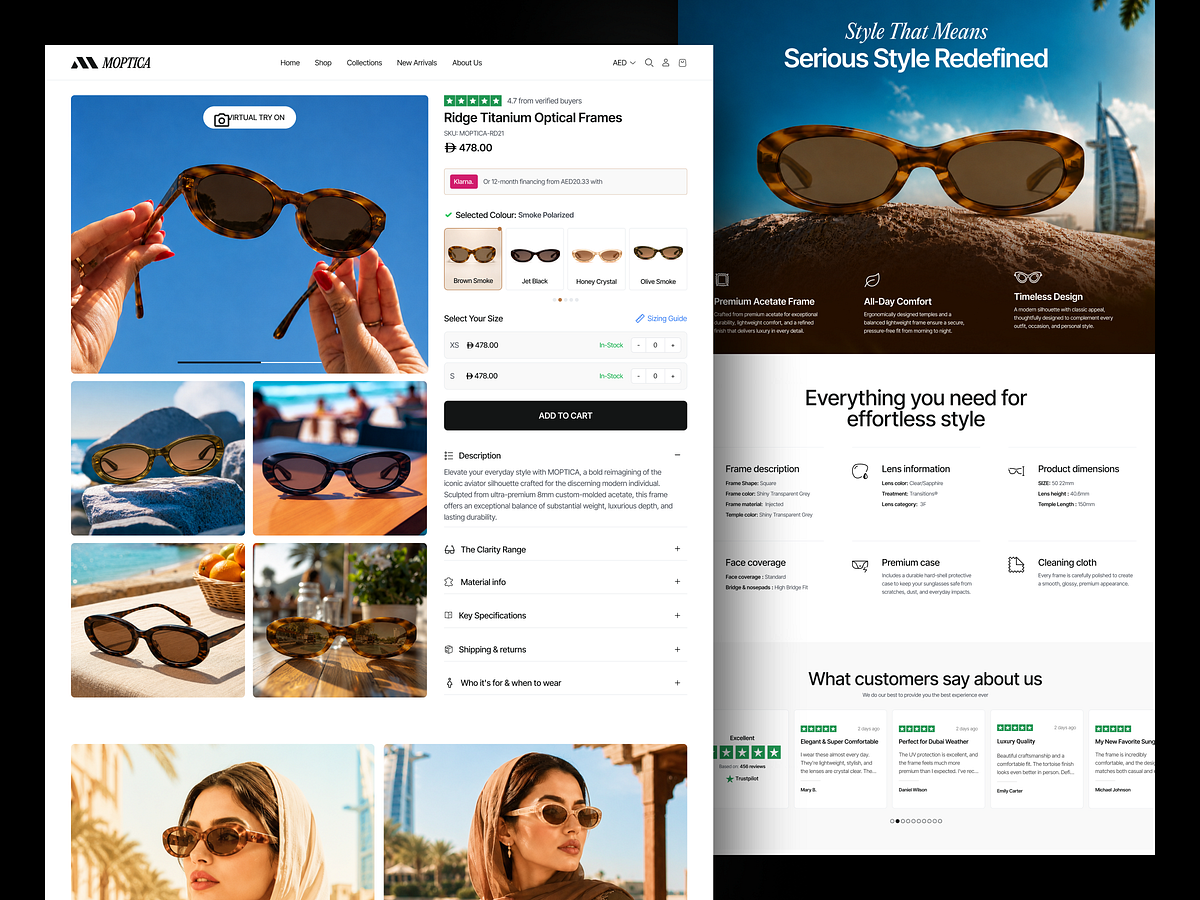 Luxury Sunglasses E-commerce Product Page | Eyewear UI Design