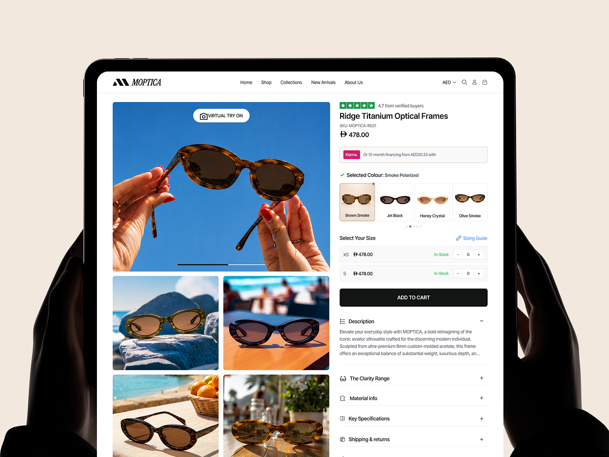 Luxury Sunglasses E-commerce Product Page | Eyewear UI Design Image 0