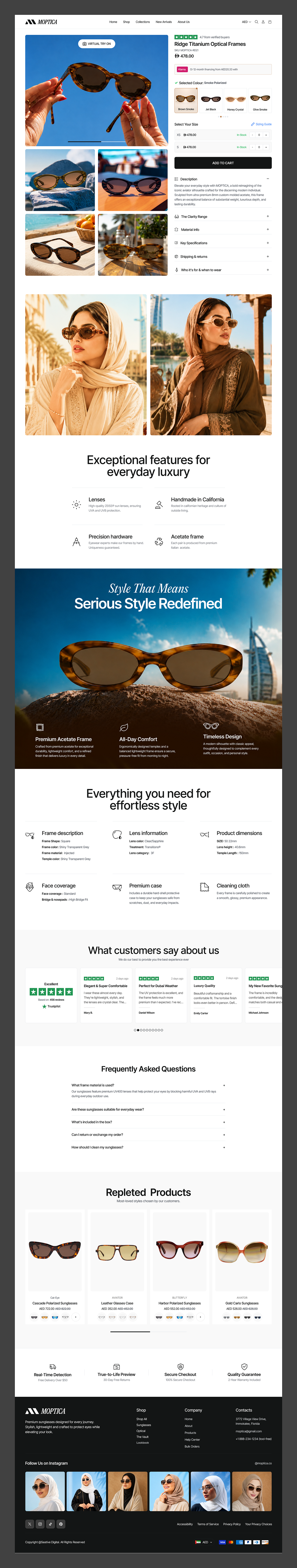 Luxury Sunglasses E-commerce Product Page | Eyewear UI Design Image 1