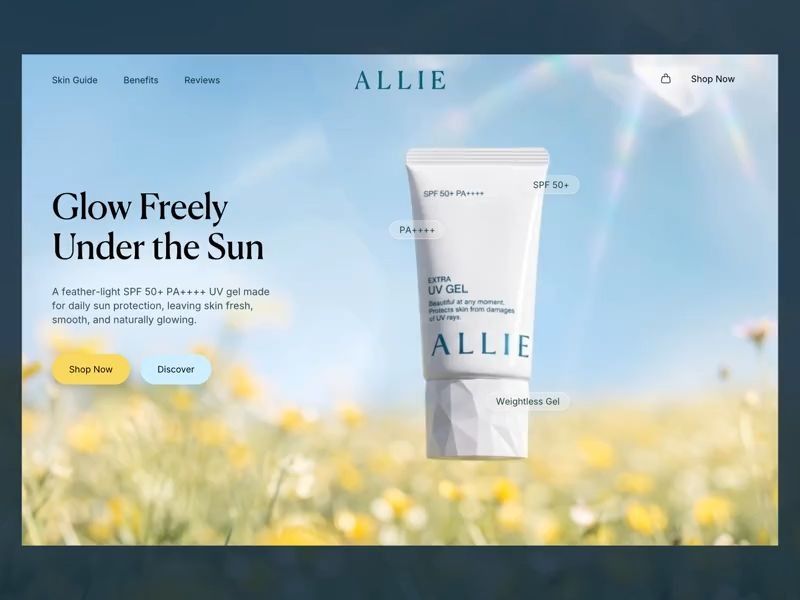 ALLIE Sunscreen Hero Section | Luxury Skincare Landing Page UI