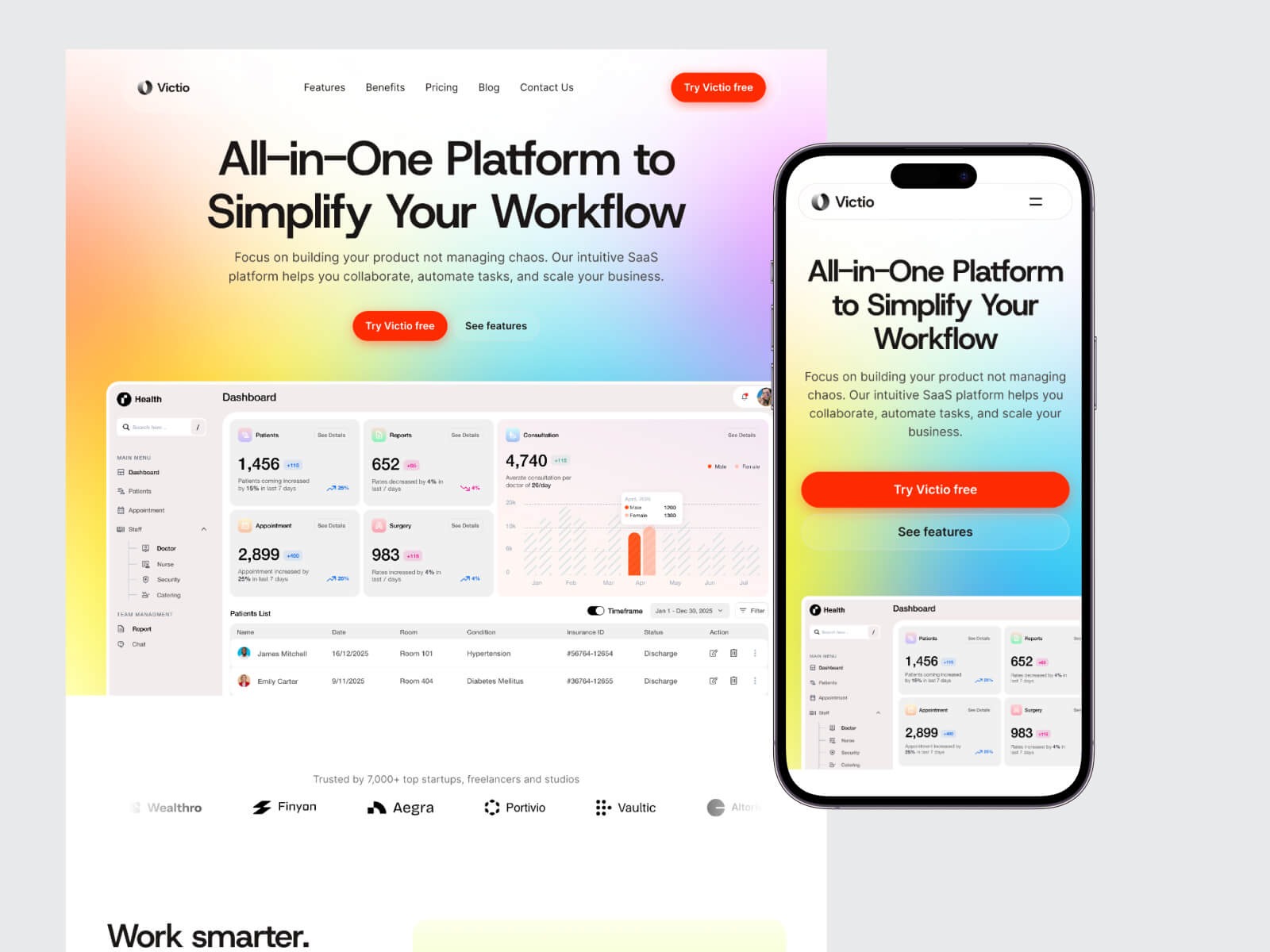 Victio - Free SaaS Landing Page Template | rayso.studio Image 1