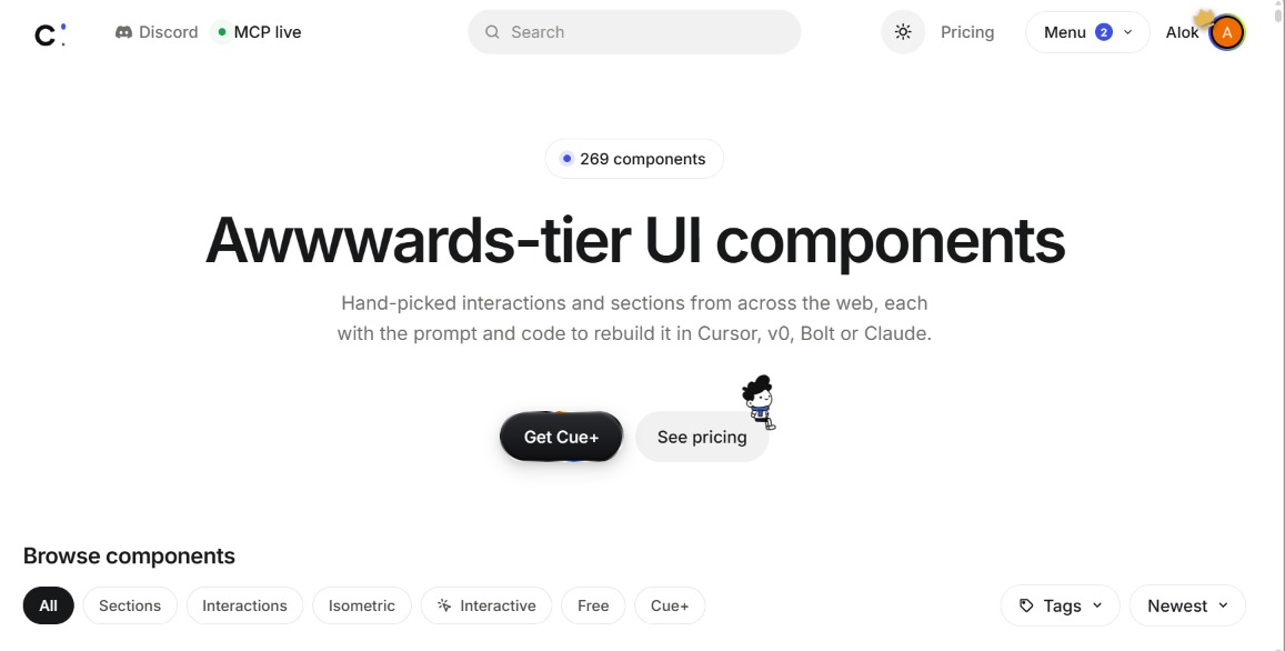 Cue — the Awwwards-tier UI component library ($99 lifetime) Image 0