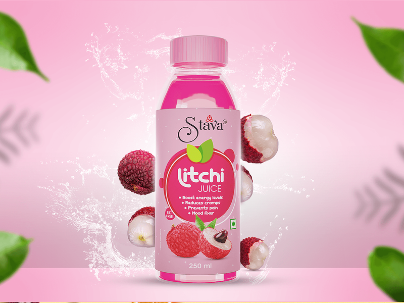 Stava Litchi Juice Label Design – Fresh & Vibrant Packaging