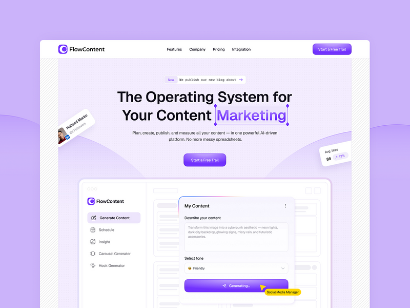 FlowContent SaaS Template: Full Design System & Landing Page Kit