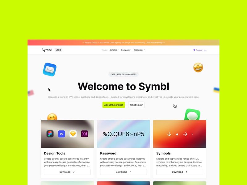Symbl — An intuitive service offering a wide range of HTML symbols, emojis, flags, company logos, and payment systems.