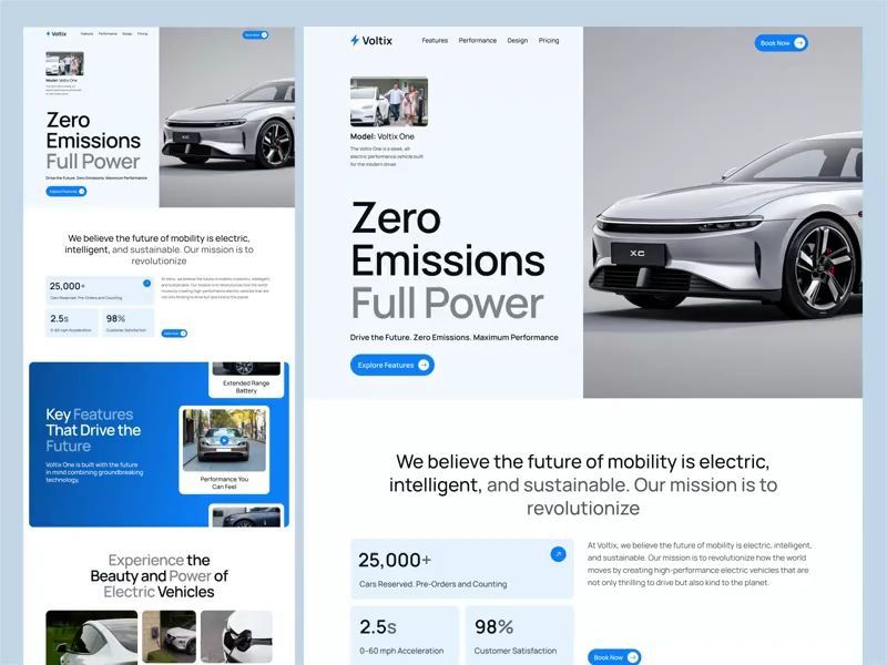 High-performance electric vehicle (EV) landing page UI/UX design