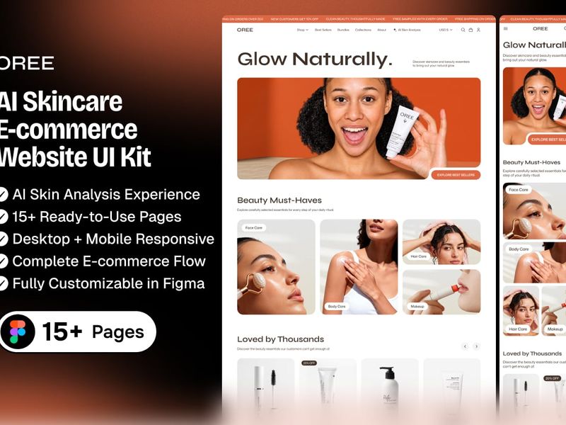 AI OREE Skincare E-commerce Website UI Kit - Ecommerce design asset by ui8