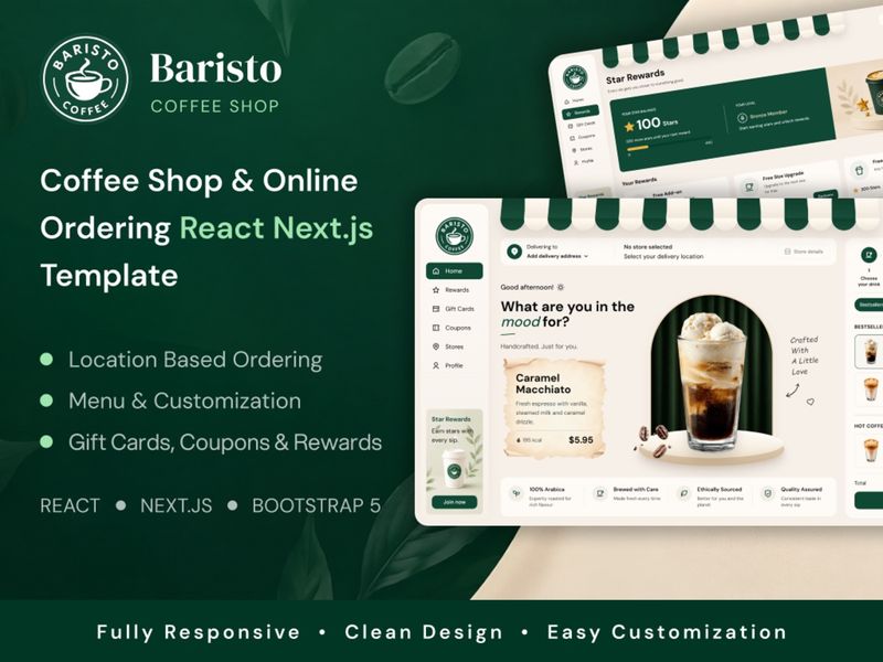 Baristo - Coffee Shop & Online Ordering React Next.js Template 