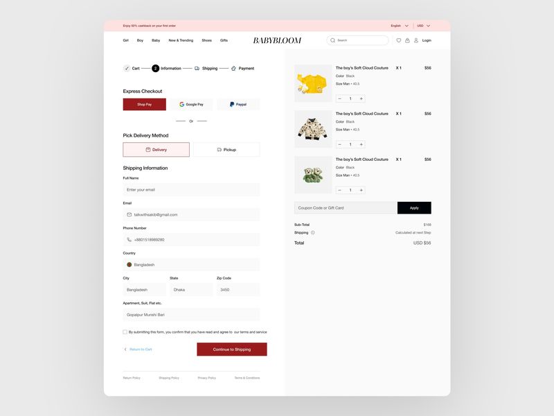 E commerce checkout flow design