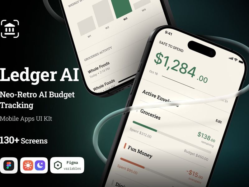 Ledger AI - Neo-Retro AI Budget Tracking - Mobile UI Kit - Mobile design asset by ui8