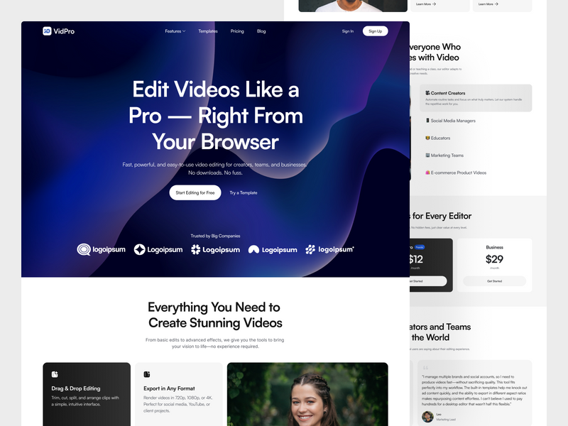 Vidpro - Landing Page for Video Editing