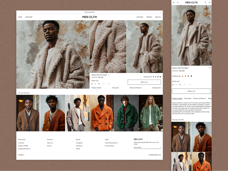Shopify Store Design for a Men's Clothing Brand / Product page