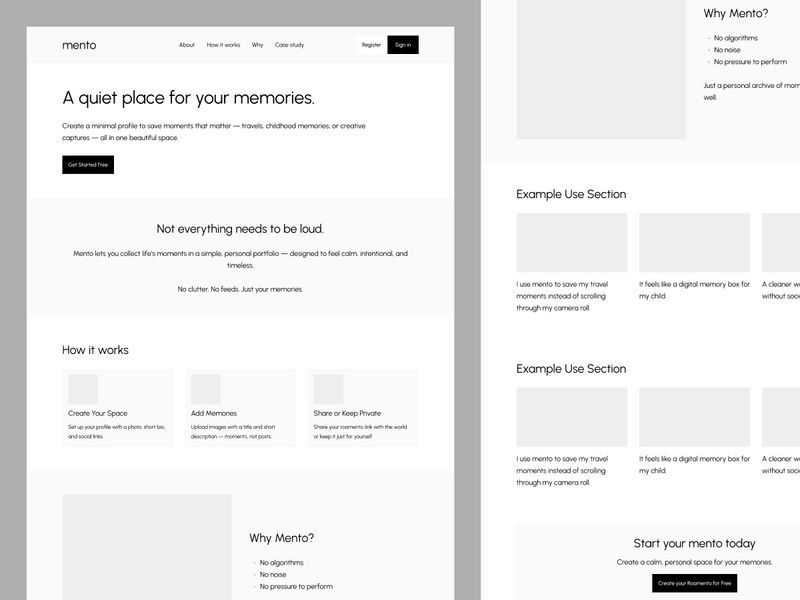 Mento Landing Page Wireframe