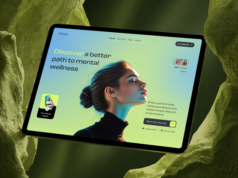 Mindly - Mental Wellness App Landing Page UI/UX