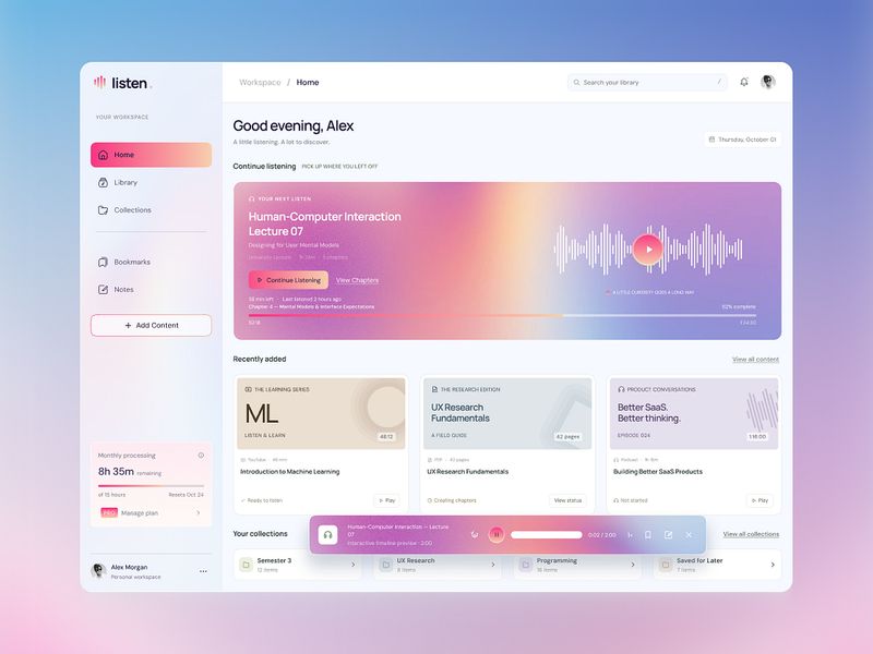 AI-Powered Audio Learning Product || UIUX || Saas || AI Tools