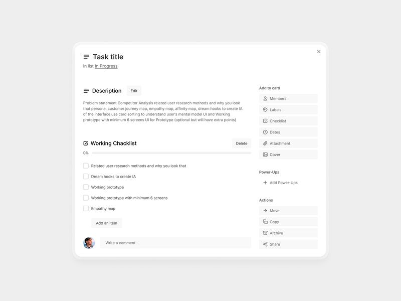 Task Preview UI — Modal Popup Card