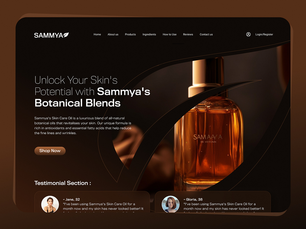 Skin Care Oil Landing Page Concept