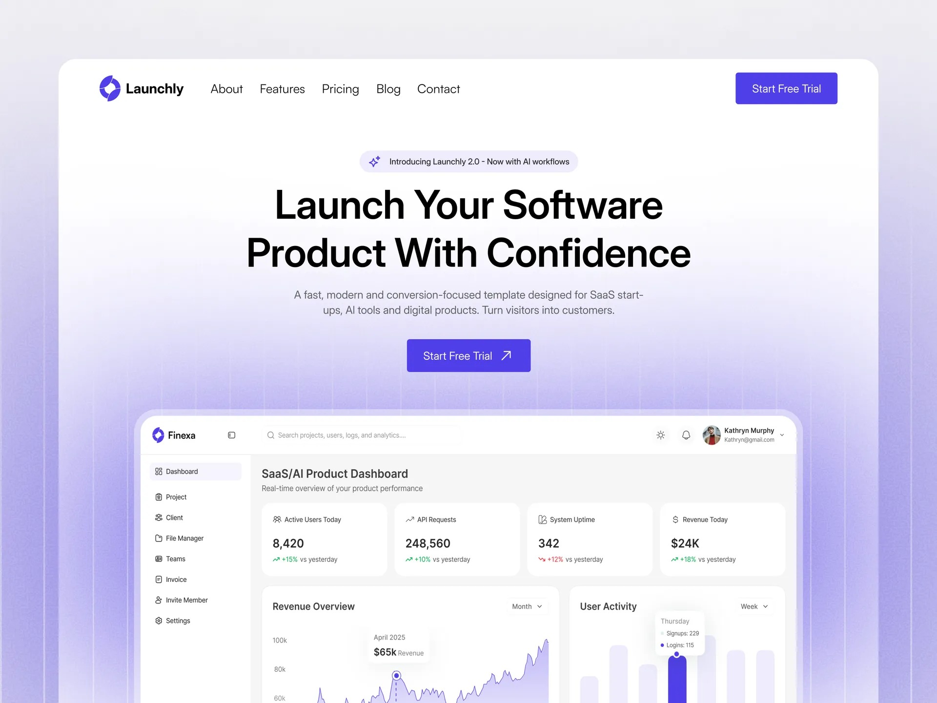 Launchly — Premium SaaS & AI Startup Framer Template