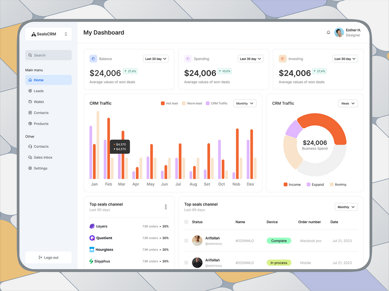 SealsCRM Dashboard — Clean UI With Responsive Layouts by Vislume Studio