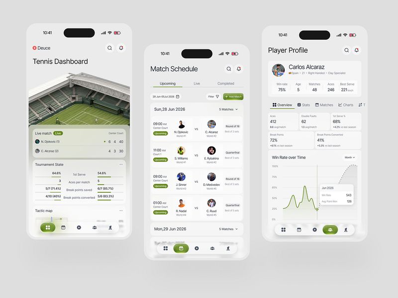 Deuce - Tennis Analytics Mobile App UI Design