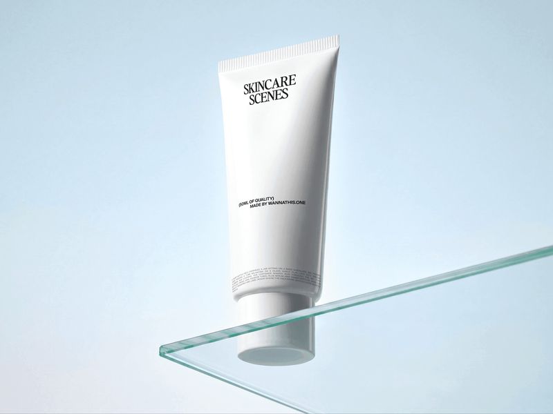 Floating Skincare Tube Mockup on Glass