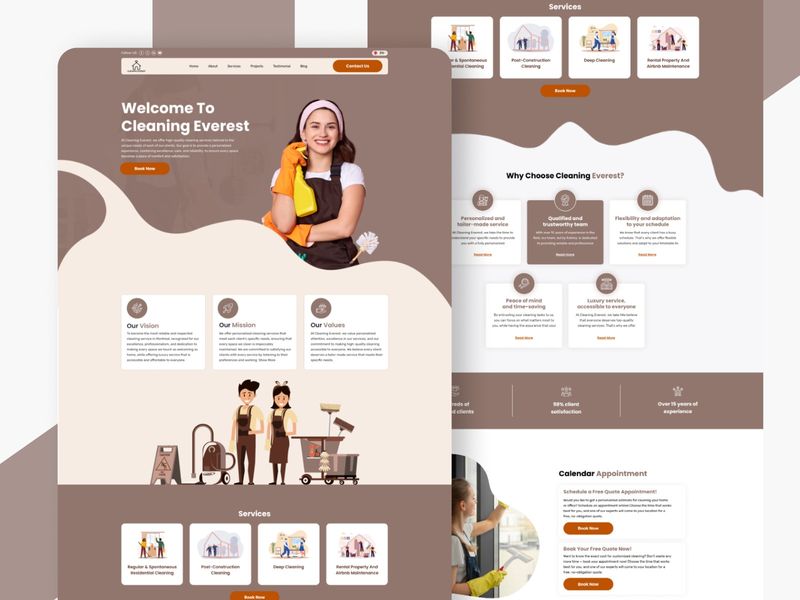 Modern Warmth: Earth-Toned UI/UX for Cleaning Everest