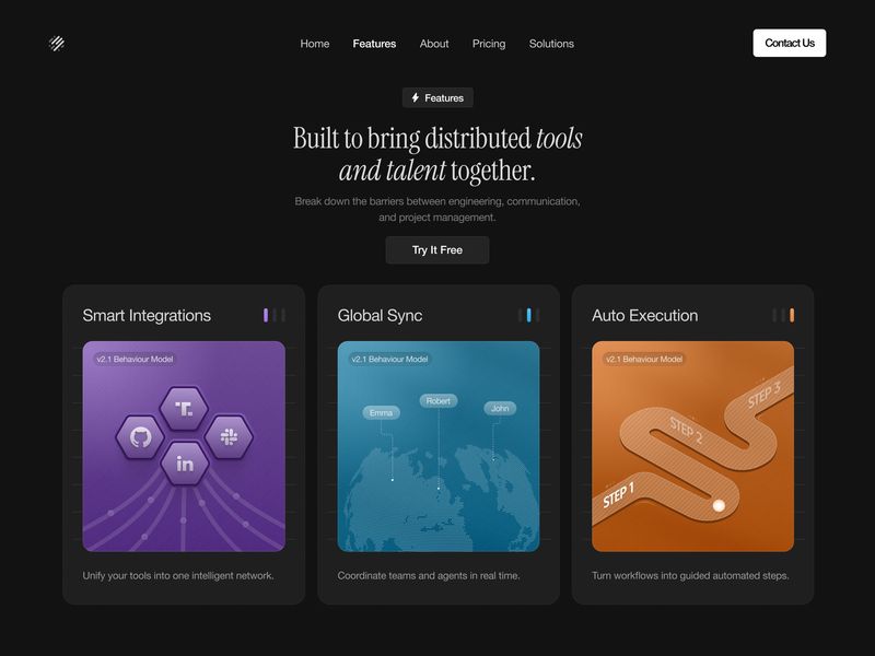 Distributed Workspace Features — Dark Mode UI Concept