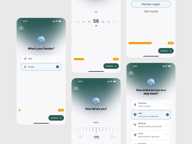 Fitness Nutrition App Design - Workout Goal Setup Flow
