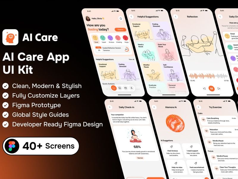 AI Care App UI Kit - Mobile design asset by ui8