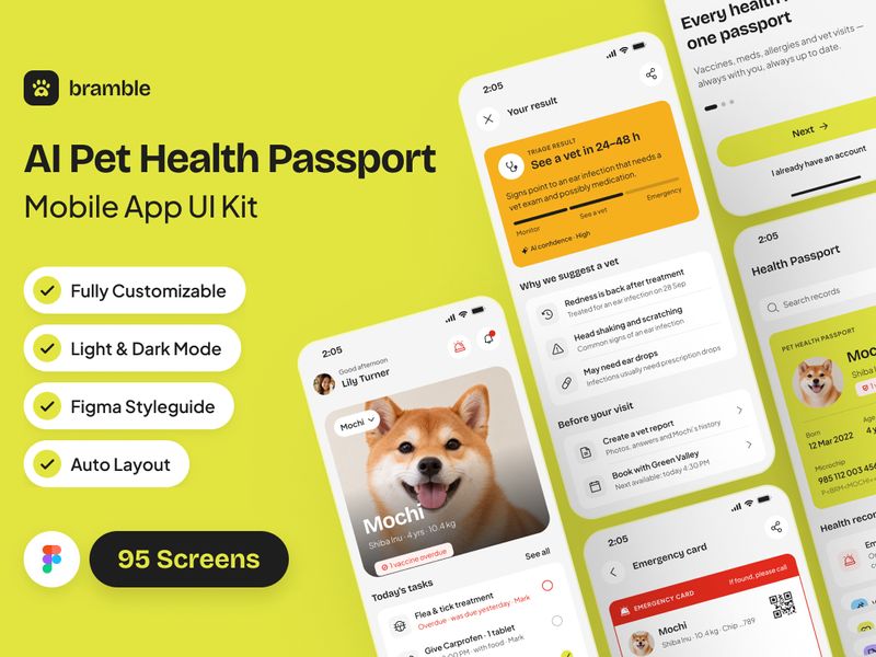 Bramble — AI Pet Health Passport iOS UI Kit - Mobile design asset by UI8