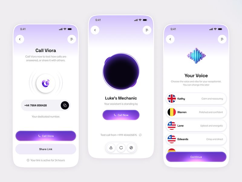 AI Receptionist Mobile App - Voice Setup UI